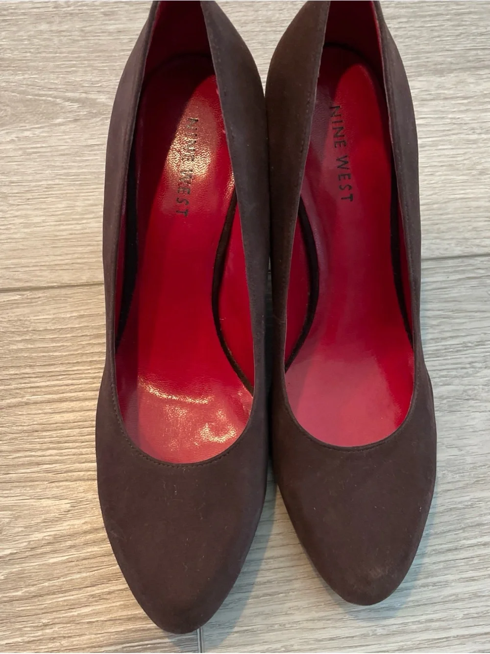 Nine West Brown Suede Wedges (6.5) with Leopard-Print Heel